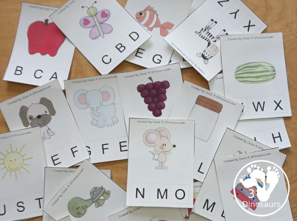 Free ABC Beginning Sound Clip Cards - all 26 letters of the alphabet with 3 letter options on each clip card. - 3Dinosaurs.com