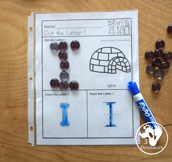 ABC Dot the Letter, Color the Letter & Trace the Letter - a fun letter worksheets with one letter on each page with a dot marker letter, a letter to color and a letter to trace, with a picture matching the beginning sound of the letter and the word for the picture - 3Dinosaurs.com