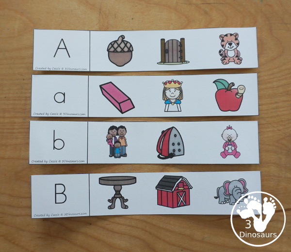 Alphabet Beginning Sound Clip Cards - with two clip cards for each letter with a letter and clipping the picture with the beginning sound - 3Dinosaurs.com