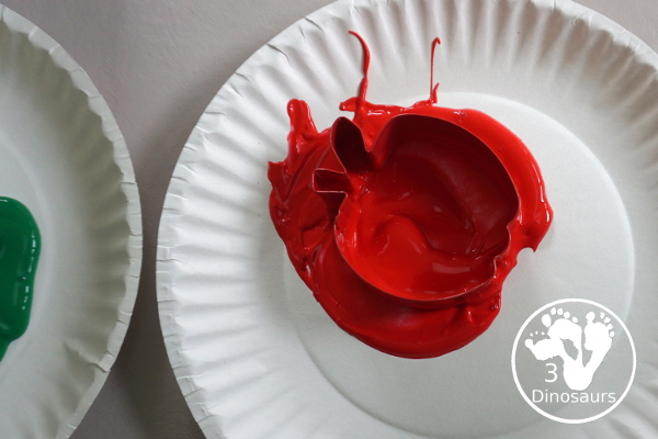 Apple Stamp Painting for Kids - a fun cookie cutter painting idea for apples with red, green and yellow paint - 3Dinosaurs.com