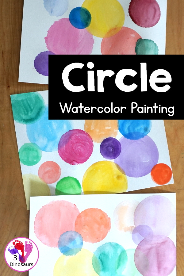Circle Watercolor Painting with Cookie Cutters - a is great shape painting you can do with kids. You can use different sizes of cookie cutters for it and paint inside the cookie cutter to get the shape. - 3Dinosaurs.com