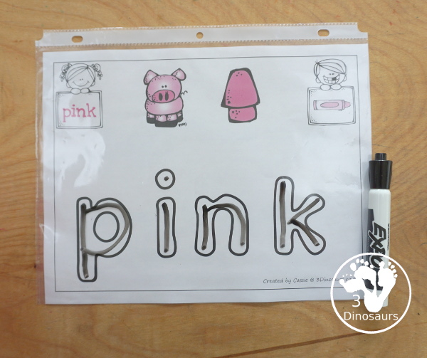 Free Color Word Playdough Mats - with 11 color words for kids to use with 2 pictures of the colors on each playdough word mat - 3Dinosaurs.com