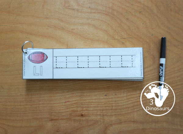 Free Football ABC Tracing Strips - with uppercase and lowercase together. You have fun kids with a Football- plus you can see an example of how to trace the letters - 3Dinosaurs.com