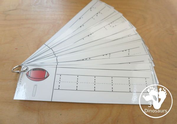 Free Football Number Tracing Strips - with numbers 0 to 20. You can tracing the numbers and an example of how to trace the numbers on the strips, plus a football on each tracing strip. - 3Dinosaurs.com