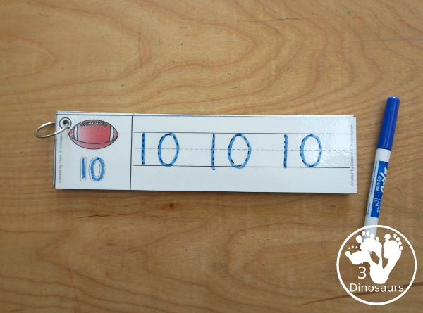 Free Football Number Tracing Strips - with numbers 0 to 20. You can tracing the numbers and an example of how to trace the numbers on the strips, plus a football on each tracing strip. - 3Dinosaurs.com