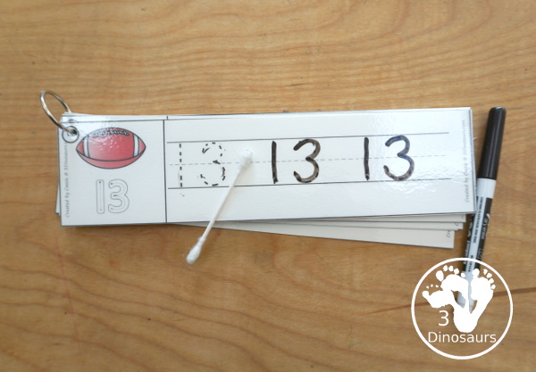 Free Football Number Tracing Strips - with numbers 0 to 20. You can tracing the numbers and an example of how to trace the numbers on the strips, plus a football on each tracing strip. - 3Dinosaurs.com