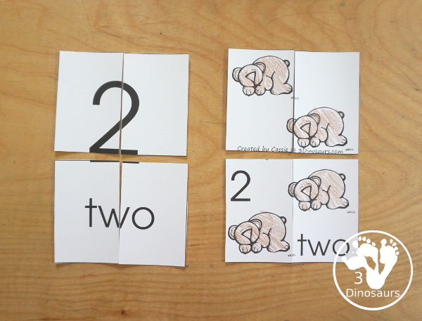 Free Romping and Roaring Number 2 Pack - with number 2 worksheets, number 2 puzzles, number 2 handwriting, number 2 dot marker worksheets and more for PreK and kindergarten age kids with a bear theme.  - 3Dinosaurs.com
