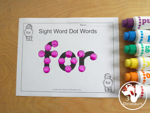 Free Romping & Roaring Preprimer Sight Words Packs Set 3: Find, For, Funny, Go - 6 pages of activities for each preprimer sight words: find, for, funny, go. These are great for easy to use learning centers - 3Dinosaurs.com
