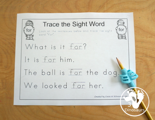 Free Romping & Roaring Preprimer Sight Words Packs Set 3: Find, For, Funny, Go - 6 pages of activities for each preprimer sight words: find, for, funny, go. These are great for easy to use learning centers - 3Dinosaurs.com