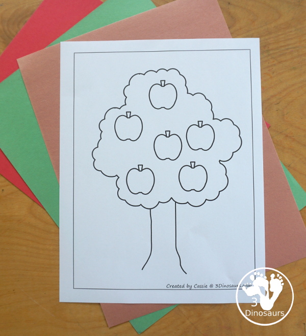 Free Apple Tree Fine Motor Mats - four apple tree fine motor mats with an apple tree template, apple tree tracing, apple tree dot marker and apple tree cotton swab. A great fall fine motor activity for prek and kindergarten - 3Dinosaurs.com