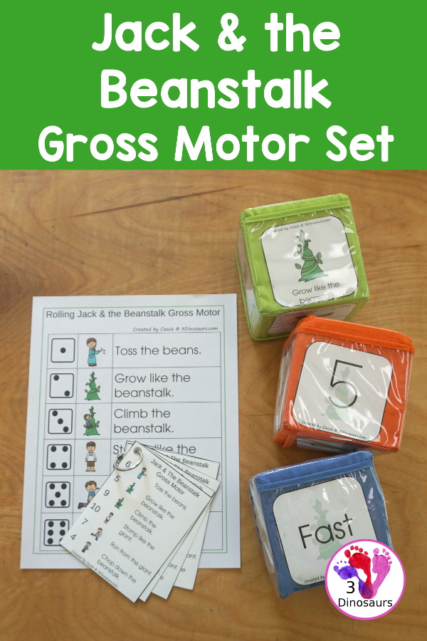 Jack & the Beanstalk Gross Motor Set For Kids - with Jack & the Beanstalk gross motor dice, Jack & the Beanstalk gross motor task cards, Jack & the Beanstalk gross motor rolling mats and more - 3Dinosaurs.com