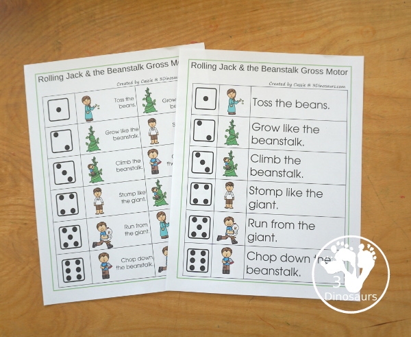 Jack & the Beanstalk Gross Motor Set For Kids - with Jack & the Beanstalk gross motor dice, Jack & the Beanstalk gross motor task cards, Jack & the Beanstalk gross motor rolling mats and more - 3Dinosaurs.com