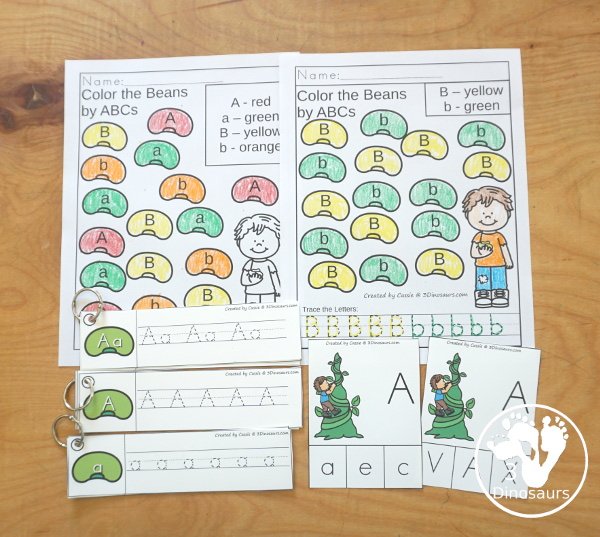 Jack & the Beanstalk Activity Pack: Alphabet - with ABC coloring worksheet, ABC color and trace worksheet, ABC clip cards, and ABC tracing strips. - 3Dinosaurs.com