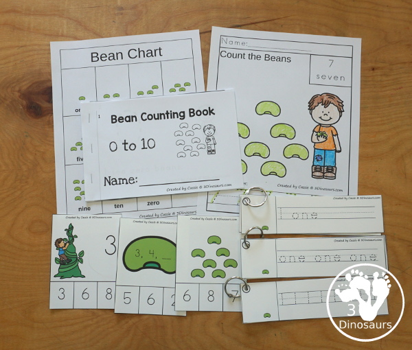 Jack & the Beanstalk Activity Pack: Number - with number easy reader book, number color and trace worksheet, number clip cards, and number tracing strips. - 3Dinosaurs.com