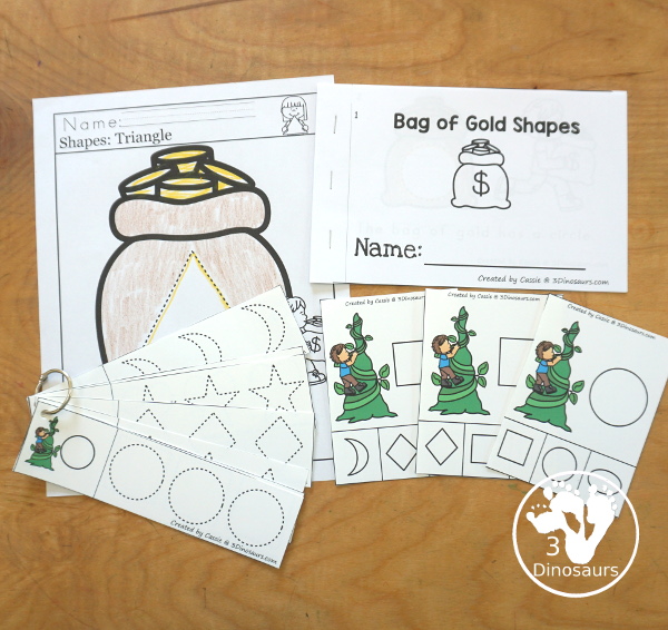 Jack & the Beanstalk Activity Pack: Shapes - with shape tracing worksheet, shape clip cards, shape easy reader book and shape tracing strips. - 3Dinosaurs.com