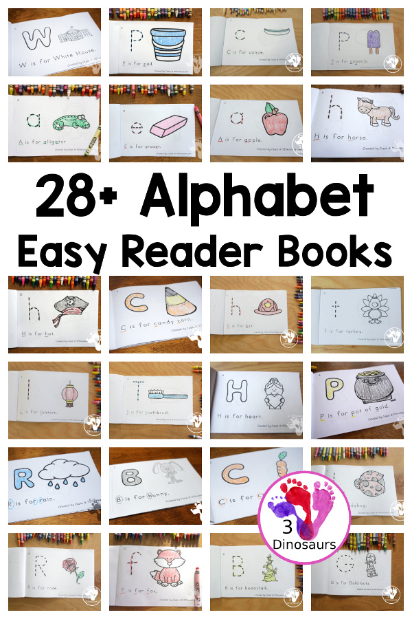 28+ ABC Letter Tracing & Coloring Easy Reader Books - fun books that work on beginning letter of a word with tracing or coloring in uppercase or lowercase. Each book has a simple sentence for kids to read that is great for prek and kindergarten - 3Dinosaurs.com