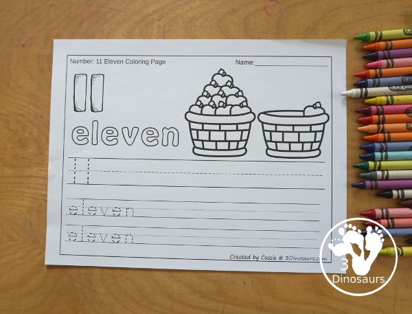 Apple Number Color & Tracing: Numbers 0 to 20 - a fun way to work on number handwriting with tracing or writing with counting apples on the basket. A great kindergarten worksheet for number handwriting - 3Dinosaurs.com