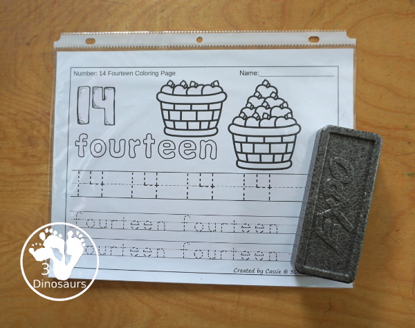 Apple Number Color & Tracing: Numbers 0 to 20 - a fun way to work on number handwriting with tracing or writing with counting apples on the basket. A great kindergarten worksheet for number handwriting - 3Dinosaurs.com