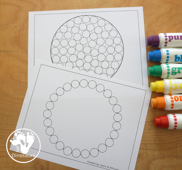 Free Circle Fine Motor Mat Printables - you have circle template circle tracing pages, circle dot marker pages and circle q-tip or cotton swab page. - 7 pages of fun fine motor fun with a circle shape theme. - 3Dinosaurs.com
