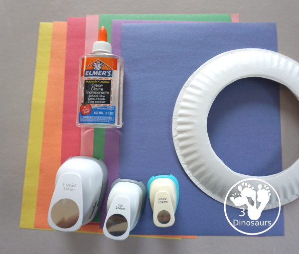 Circle Wreath Craft for Dot Day - a fun paper plate wreath with different colors of circles glued on the wreath - 3Dinosaurs.com