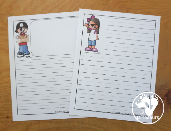 Free Pirate Writing paper Printables- 8 different images and 4 writing page types to use with kids You have single lines and guidelines with box for pictures or without box and just lines- 3Dinosaurs.com