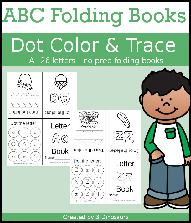 ABC Folding Book: Dot Trace & Color - all 26 letters in fun folding books for kids to use! These are great for a quick review or introduction and make great centers for kids $ - 3Dinosaurs.com