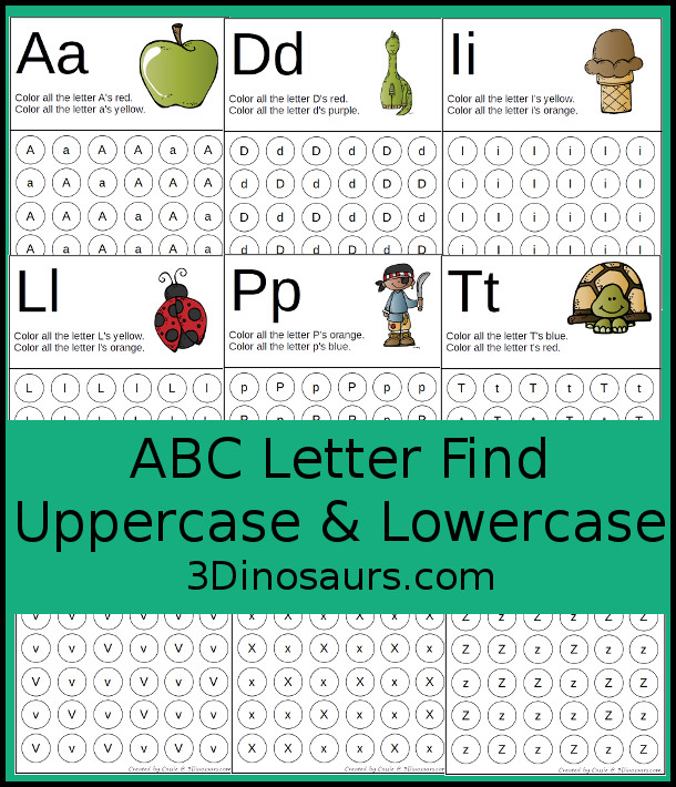 Free ABC Letter Find Uppercase & Lowercase Printable - 3Dinosaurs.com