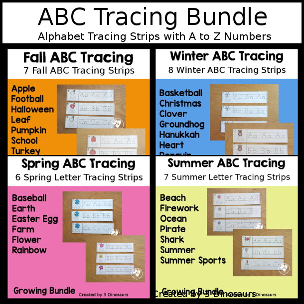 ABC Tracing Strips Bundle For Learning Centers a fun collection of letter tracing strips for all year. - 3Dinosaurs.com