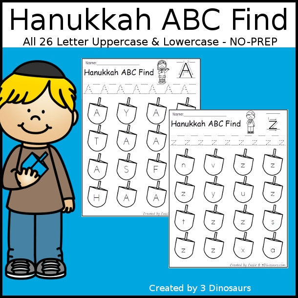 Easy No-Prep Hanukkah ABC Letter Find - easy no-prep printables with a fun dreidel theme 52 pages with uppercase and lowercase $ - 3Dinosaurs.com
