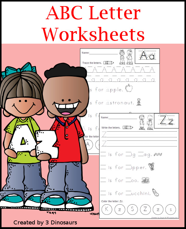 ABC Letter Worksheets - no-prep worksheets for each letter with tracing and writing $ - 3Dinosaurs.com