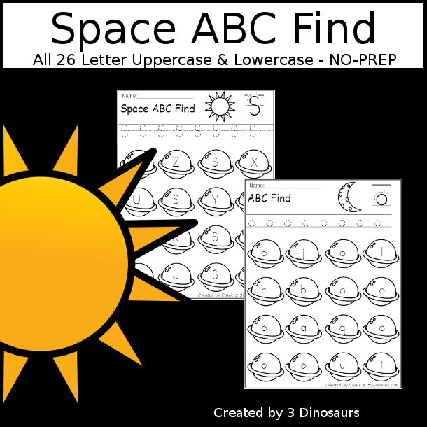Space ABC Find - easy to use no-prep printable $ - 3Dinosaurs.com