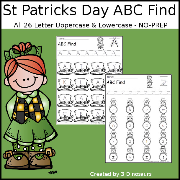Easy No-Prep St Patricks Day ABC Find - easy no-prep printables with a fun leprechaun or hats theme 52 pages with uppercase and lowercase $ - 3Dinosaurs.com