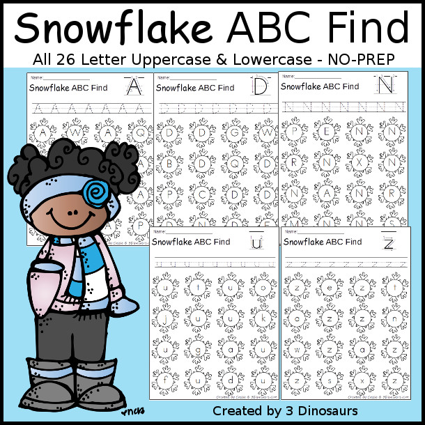 Winter Themed ABC Find: Uppercase or Lowercase with tracing $ - 3Dinosaurs.com