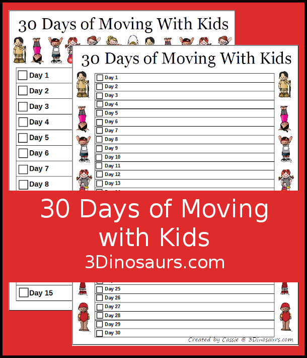 Free 30 Days of Gross Motor Tracking Printable - 3Dinosaurs.com
