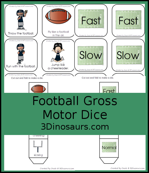Free Football Gross Motor Dice - 2 sets of dice for kids to get moving and with football themed movements - 3Dinosaurs.com
