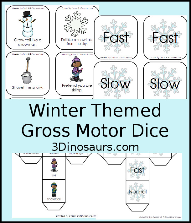 Free Winter Gross Motor Dice - 2 sets of dice for kids to get moving and with winter themes - 3Dinosaurs.com