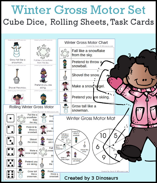 Winter Gross Motor Dice - with dice, rolling dice sheets, and gross motor cards so you can do fun space themed movements. These are perfect for brain breaks, screen breaks, and mini gross motor centers - 3Dinosaurs.com