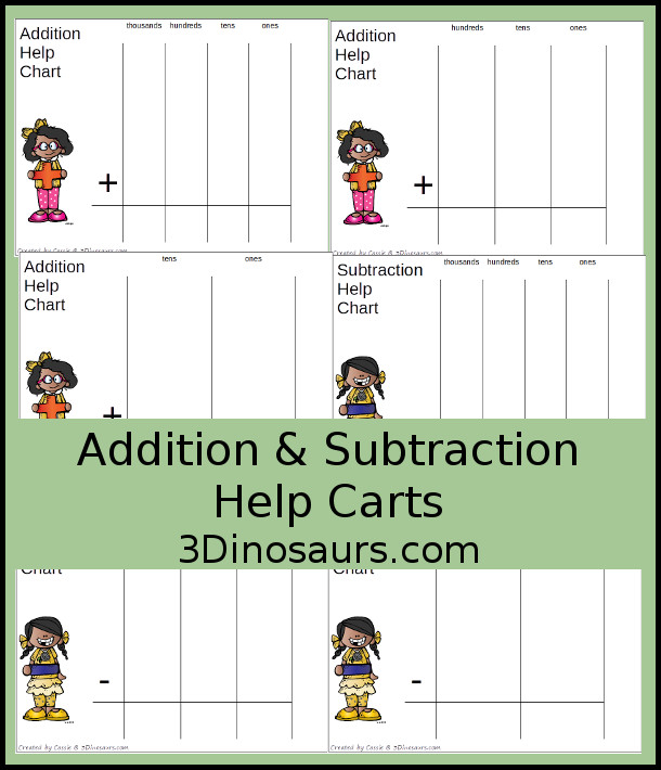 Free Place Value Mats for Addition & Subtraction - 3 mats for addition and subtraction with different levels of place value. - 3Dinosaurs.com