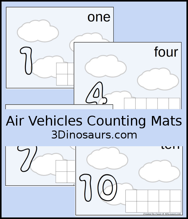 Free Air Vehicle Themed Counting Mats: Number 1 to 10 - You have a counting mat for each number. A fun way to focus on only one number. - 3Dinosaurs.com
