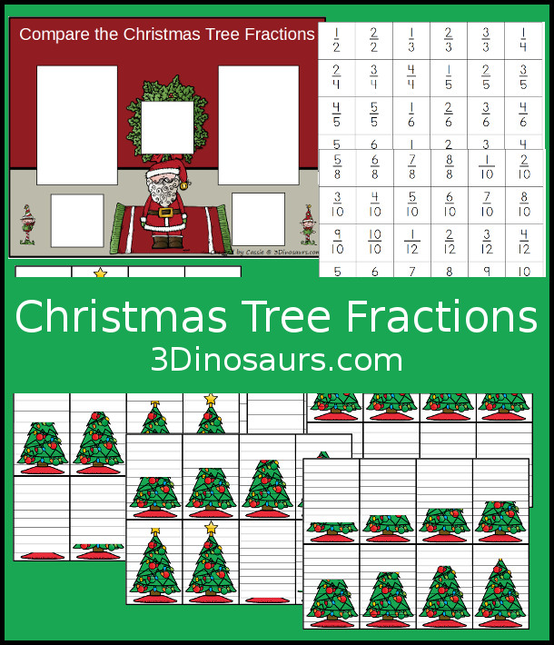 Free Comparing Christmas Fractions - hands on look at compare different fractions with a Christmas Theme - 3Dinosaurs.com