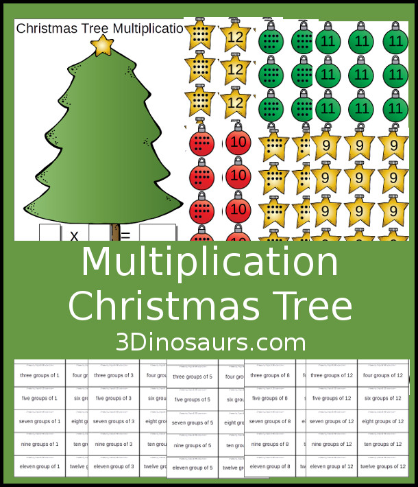 Free Easy to Use Christmas Tree Hands-On Multiplication Mat - hands on look at multiplication and groups of numbers added together - 3Dinosaurs.com