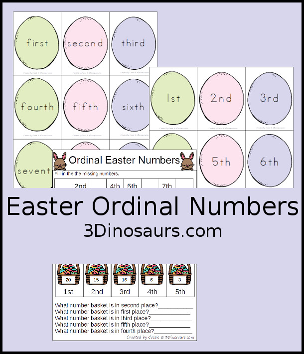 Free Easter Egg Ordinal Numbers - to work on numbers from 1 to 10 with cards and a worksheet - 3Dinosaurs.com