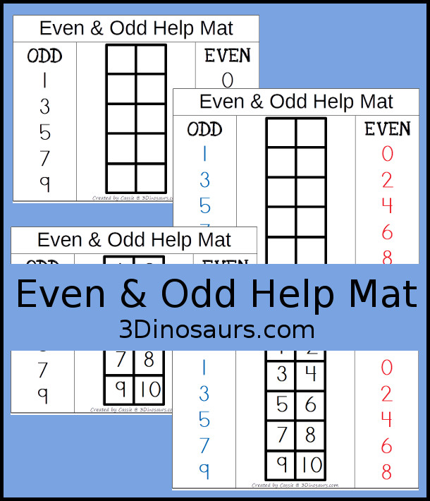 Free Even & Odd Help Mat - a great mat to help those kids that have trouble with even and odd math - 3Dinosaurs.com
