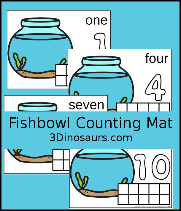 Free Fish Bowl Counting Mats: 1 to 10 - hands-on math with playdough number and ten frames - 3Dinosaurs.com