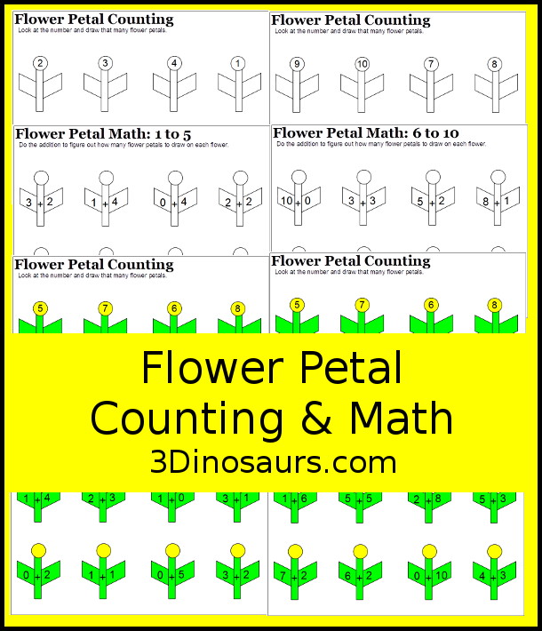 Free Flower Petal Counting & Math Printable - 3Dinosaurs.com