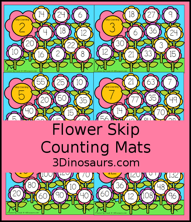 Free Flower Skip Counting Mats - numbers 1 to 12 skip counting 12 times with 12 pages of printables - 3Dinosaurs.com