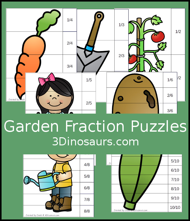 Free Garden Fraction Puzzles - 7 different fraction puzzles for kids to use -  3Dinosaurs.com
