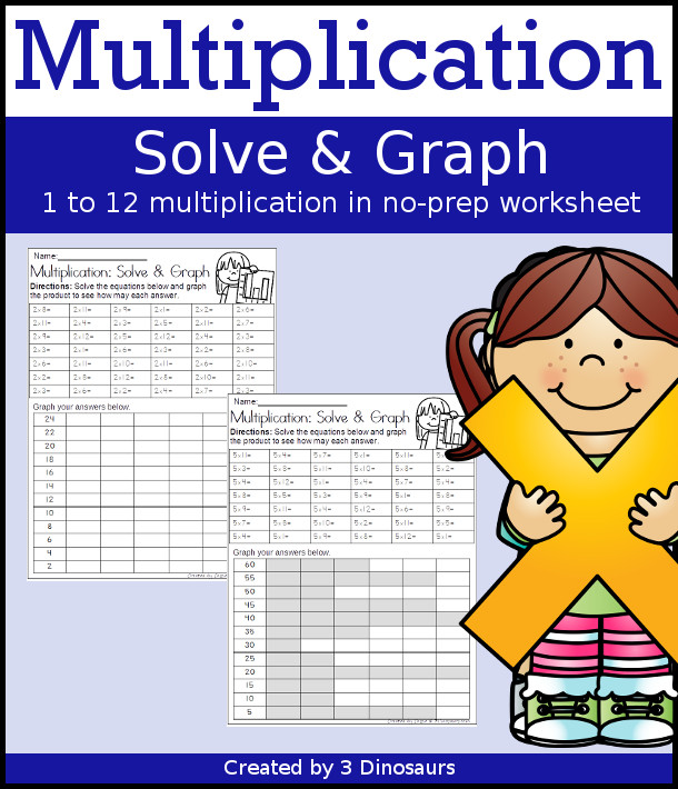 No-Prep Multiplication Solve and Graph - It works of multiplication 1 to 12 with solving and graphing the answers 3Dinosaurs.com