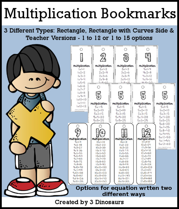 Multiplication Bookmarks- skip counting by 1 to 12 or 1 to 15 - 3 versions with a teacher print included $2 - 3Dinosaurs.com