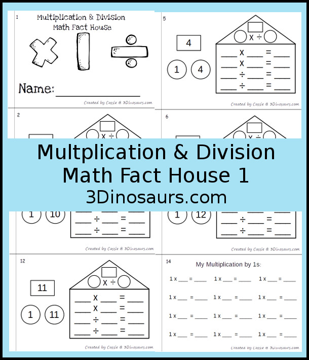 Free Multiplication & Division Math Fact House Number 1 Easy Reader Book - contains 9 pages - 3Dinosaurs.com